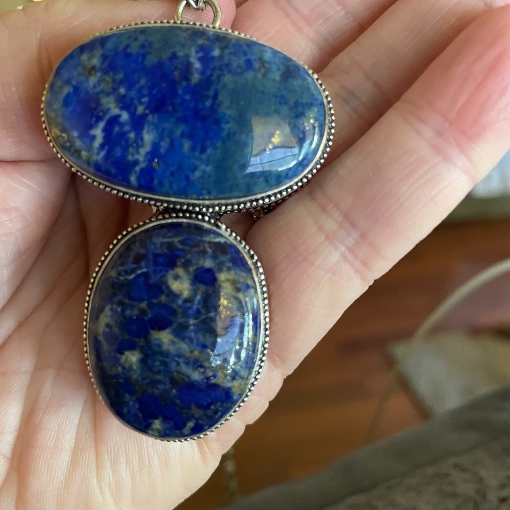 Large ornate lapis sterling silver pendant
